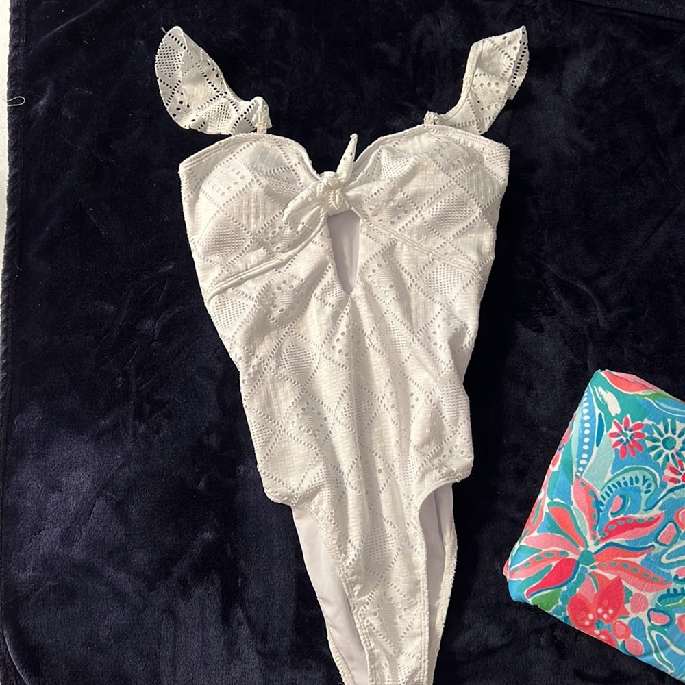 NWOT Swimsuit - White Eyelet One Piece with Ruffle Straps